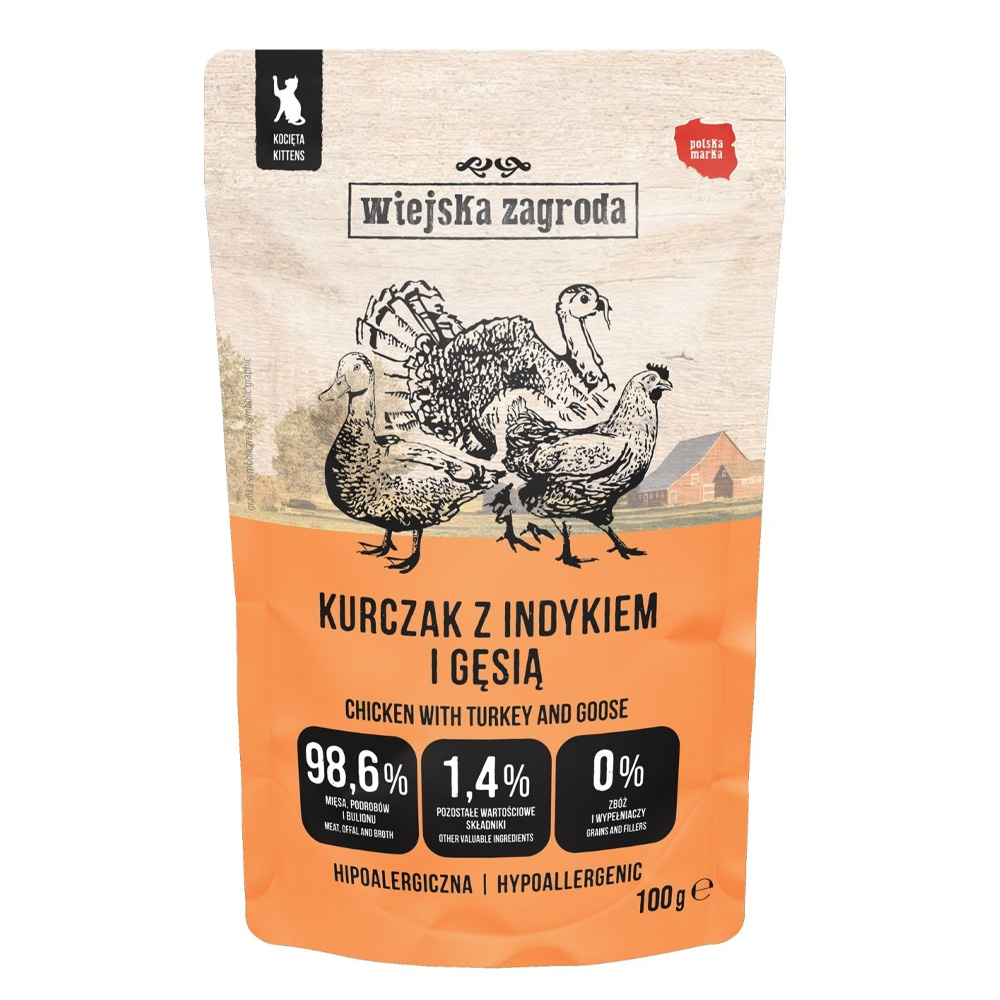 WIEJSKA ZAGRODA Kurczak Indyk Gęś 100g Karma Mokra dla Kociąt